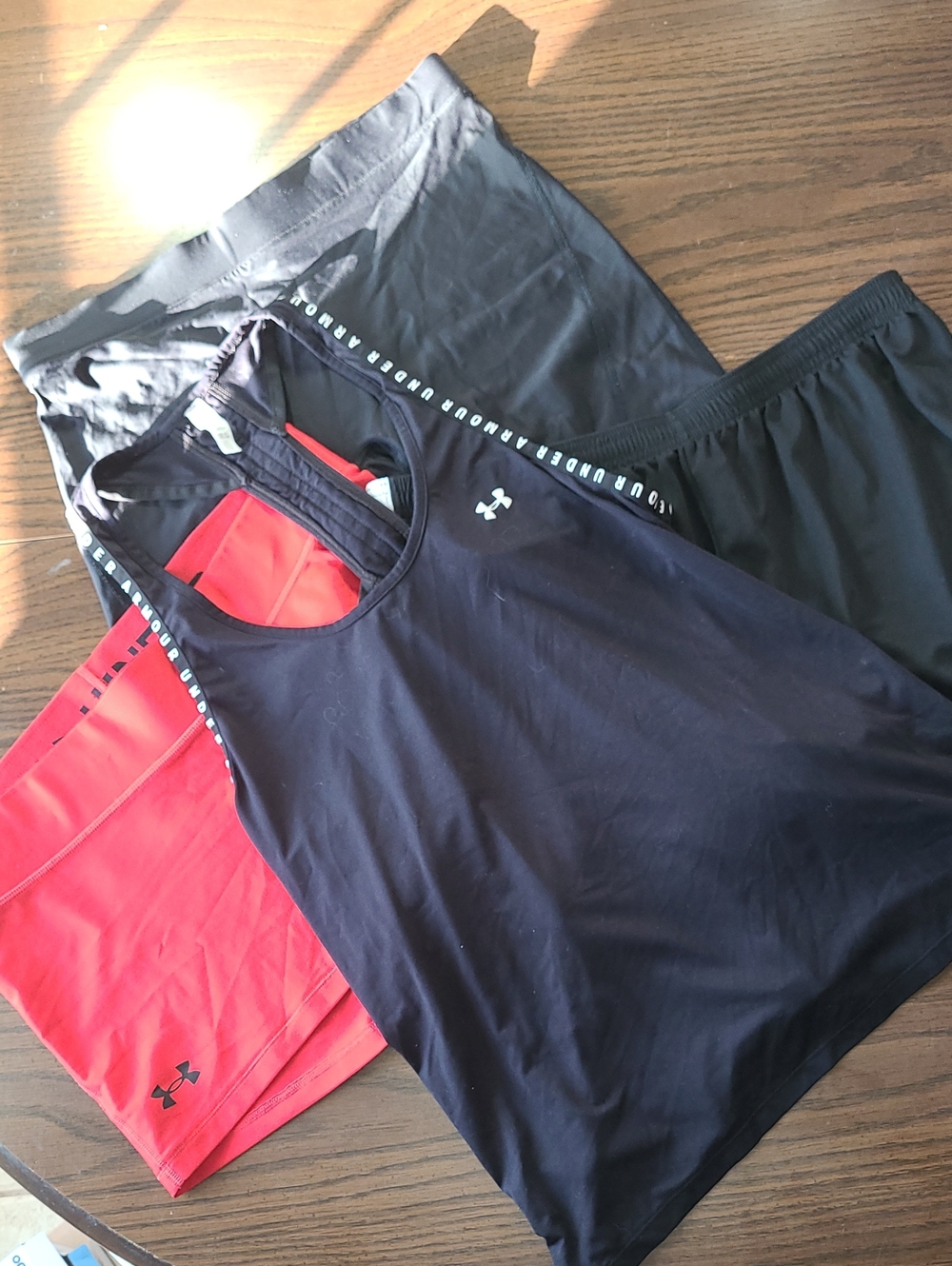 Under Armour Black Tank Top with Red Compression Shorts And More Womens Size XL